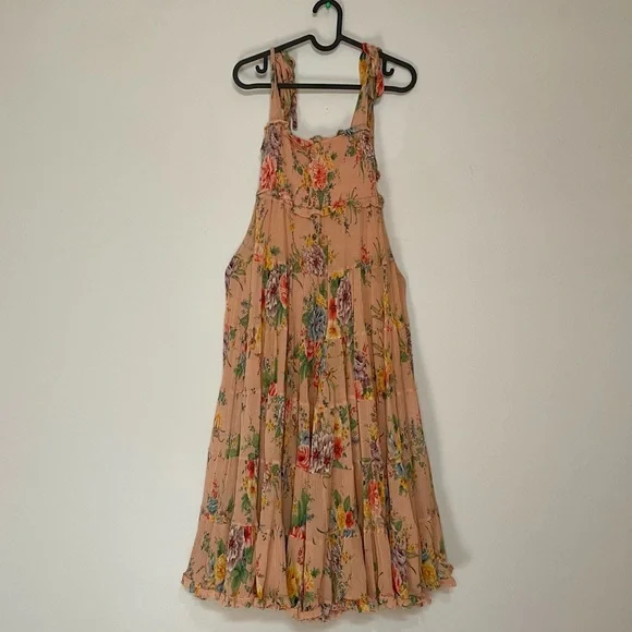 Zimmermann Zinnia Shirred Cotton-Silk Crepon Midi Dress in Coral Floral size 0 - Picture 3 of 14
